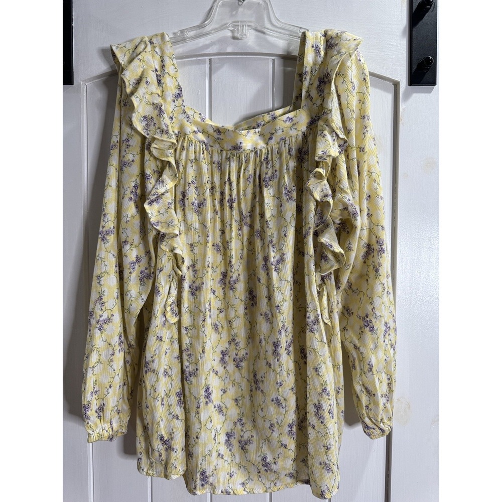 Chaps Yellow Purple Floral Long Sleeve Blouse - Women's Size M - Pre Owned